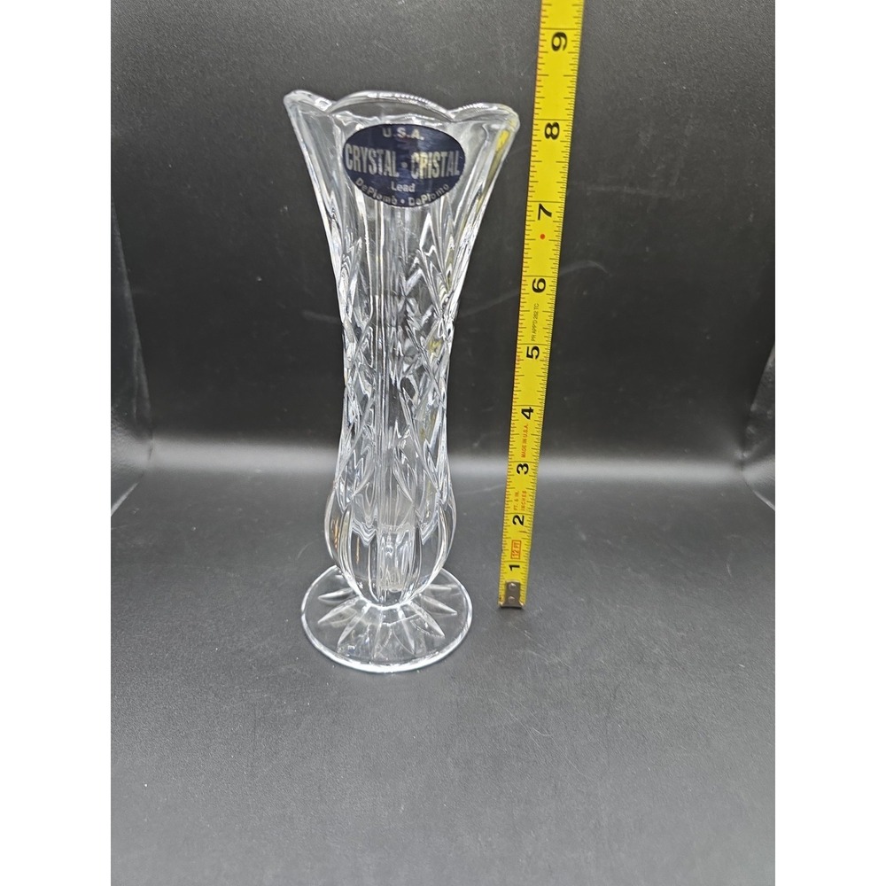 Vtg DePlomb 24% Lead Crystal Fluted Footed Bud Vase‎ 8" Heavy Cut Glass USA - Picture 5 of 5